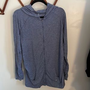 Maternity hoodie, zip up, dry-wick lightweight, Large - Heather Blue